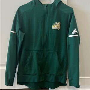 Adidas Jacket Green Zip-Up Athlete w/ Hood Mason Volleyball Mixed Media Sz L